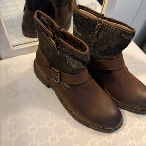 Brown Leather Ankle Boots with Buckle